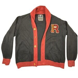 USA Rugby V11 Shawl Collar Cardigan Sweater Mens X-Large Black Red